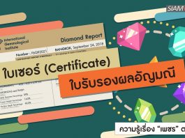 ความรู้เรื่อง “เพชร” ตอนที่ 8: ใบเซอร์ (Certificate) / ใบรับรองผลอัญมณี